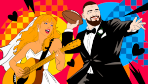 Taylor Swift, Travis Kelce wedding illustration, illo