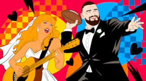 Taylor Swift, Travis Kelce wedding illustration, illo