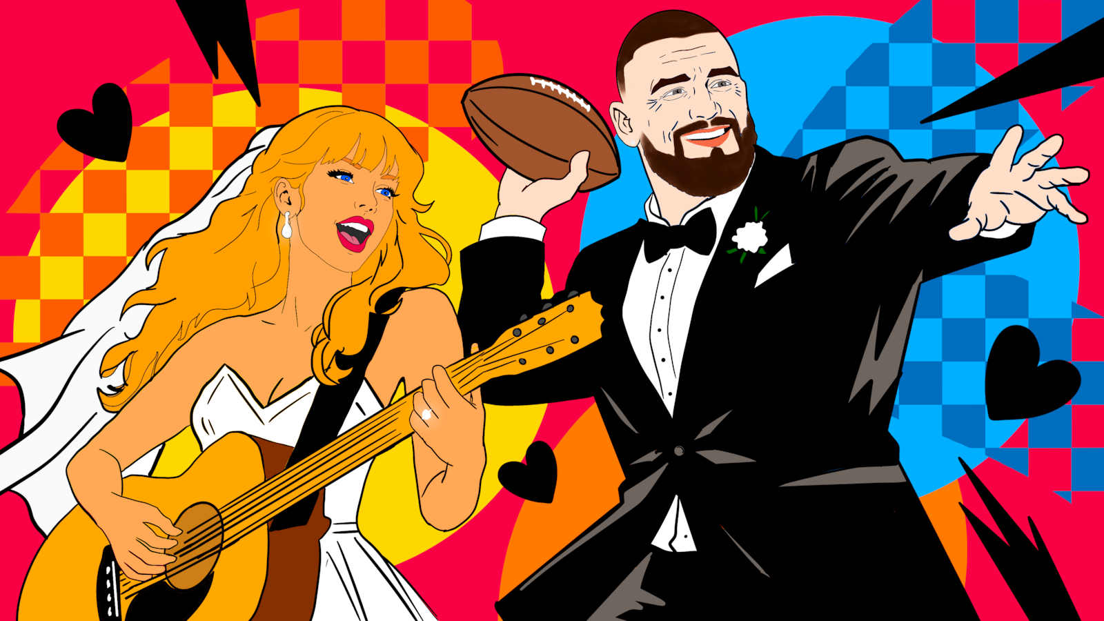 Taylor Swift, Travis Kelce wedding illustration, illo