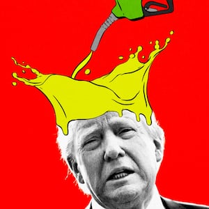 Donald Trump with gas splashing on his head