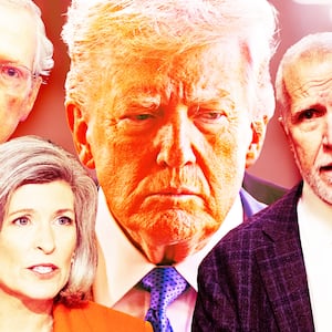 A photo illustration of Trump, Don Bacon, Thom Tillis, Mitch McConnell and Joni Ernst.