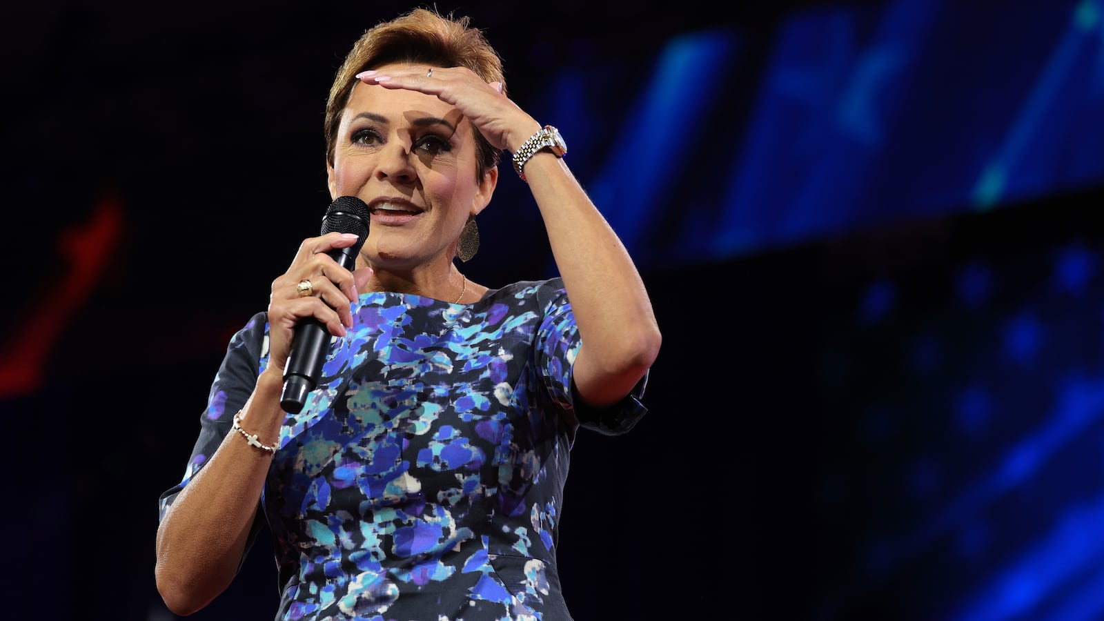 OXON HILL, MARYLAND - FEBRUARY 21: Kari Lake, U.S. President Donald Trump's choice to lead Voice of America (VOA), speaks at the Conservative Political Action Conference (CPAC) at the Gaylord National Resort Hotel And Convention Center on February 21, 2025 in Oxon Hill, Maryland. The annual four-day gathering brings together conservative U.S. lawmakers, international leaders, media personalities and businessmen to discuss and champion conservative ideas. (Photo by Kayla Bartkowski/Getty Images)
