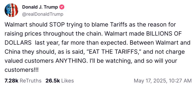Trump lashed out at Walmart on Truth Social over the weekend.