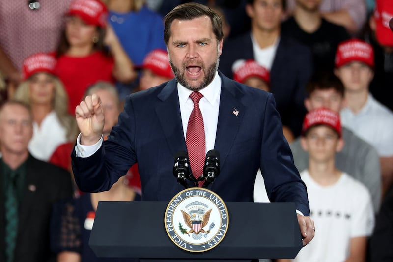 Vice President JD Vance speaks during a midterm campaign rally to support the GOP gubernatorial candidate Byron Donalds in Lakeland, Florida, October 1, 2026.