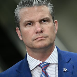Defense Secretary Pete Hegseth looks on as Secretary of State Marco Rubio speak to the media before he forced him aside to yell at a reporter from CNN.