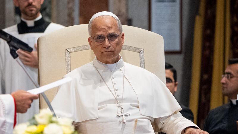Pope Leo XIV listens to Italian cardinal Baldassare Reina during the Liturgy of the Word on the occasion of the beginning of the new pastoral year of the Diocese of Rome, at Saint John Lateran archbasilica in Rome.