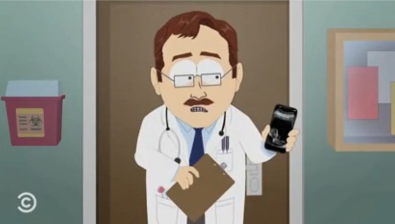 South Park, Satan's doctor showing the baby's ultrasound