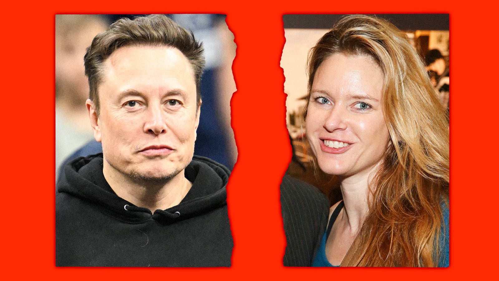 A photo composite of Elon Musk and Justine Musk.