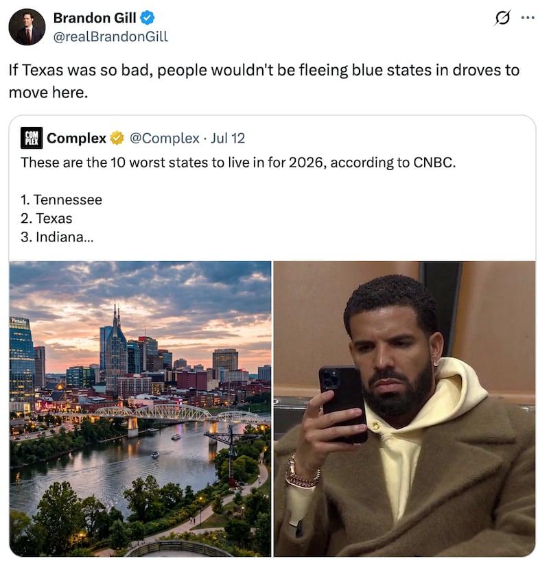 Screenshot of Brandon Gill’s X post.