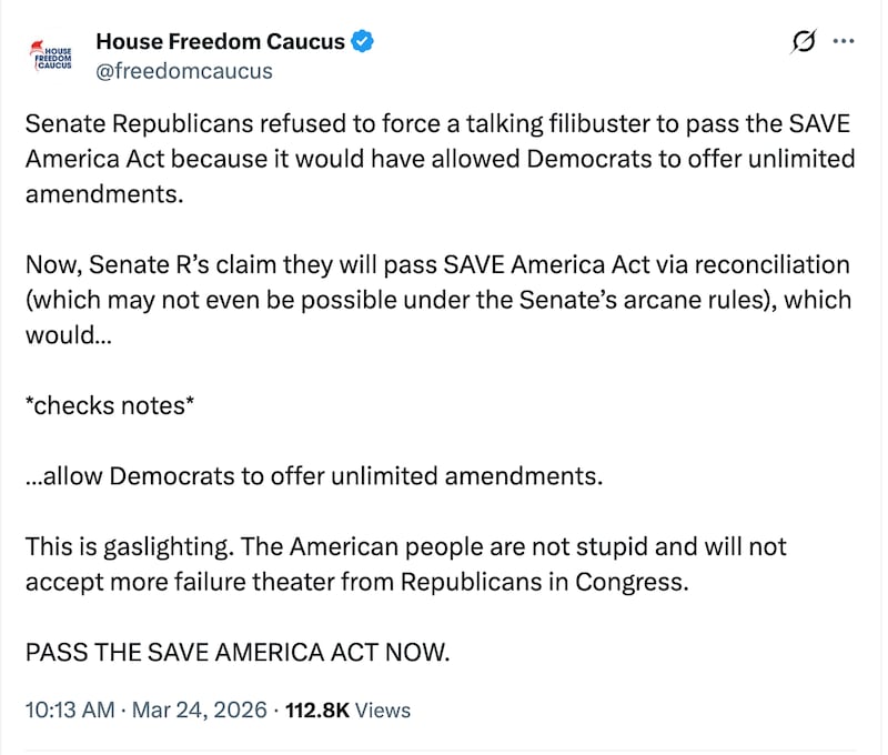 The conservative House Freedom Caucus blasts the idea of using reconciliation.