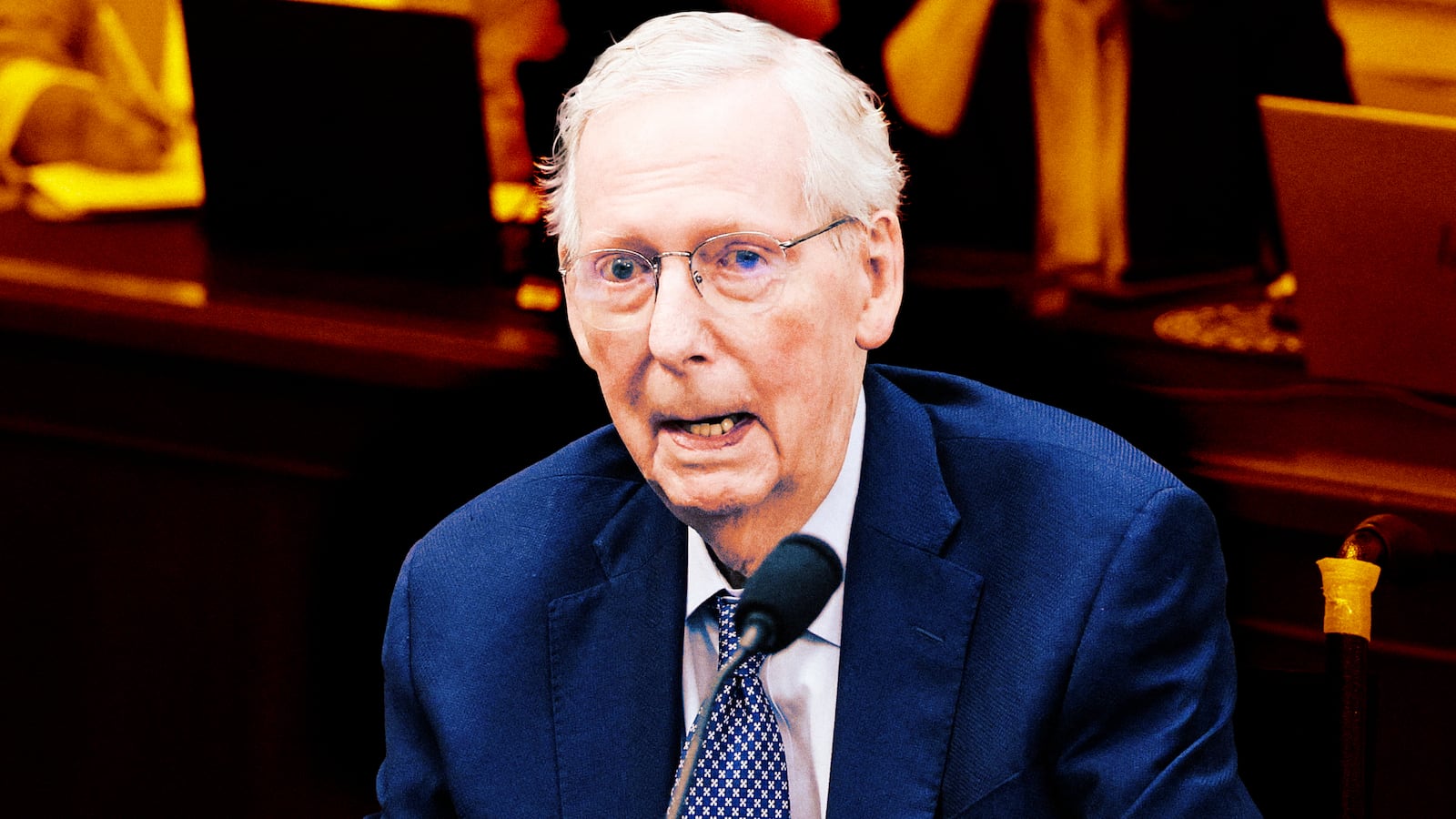 A photo illustration of Sen. Mitch McConnell.