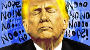 A photo illustration of Donald Trump and various "No" text.