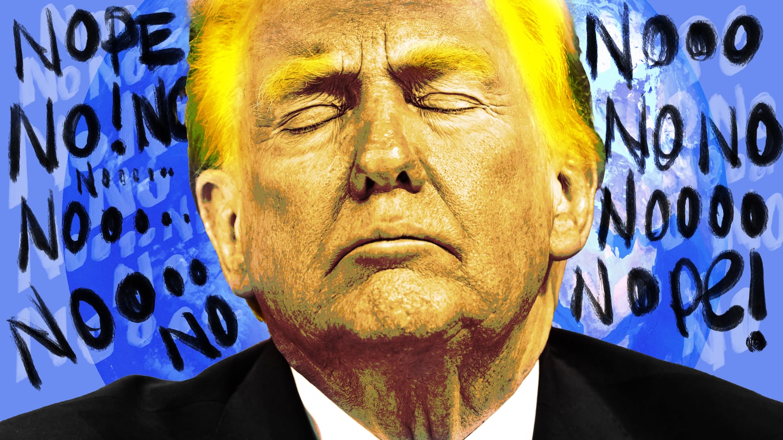 A photo illustration of Donald Trump and various "No" text.