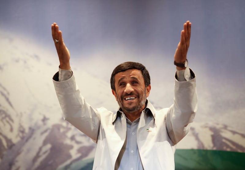 Iranian President Mahmoud Ahmadinejad gestures to journalists as he attends his first news conference after Iran's presidential election in Tehran, June 14, 2009. Iranian police again clashed on Sunday with people protesting in Tehran against the re-election of Ahmadinejad, who said in a victory news conference that the vote had been clean. REUTERS/Damir Sagolj (IRAN POLITICS ELECTIONS IMAGES OF THE DAY)