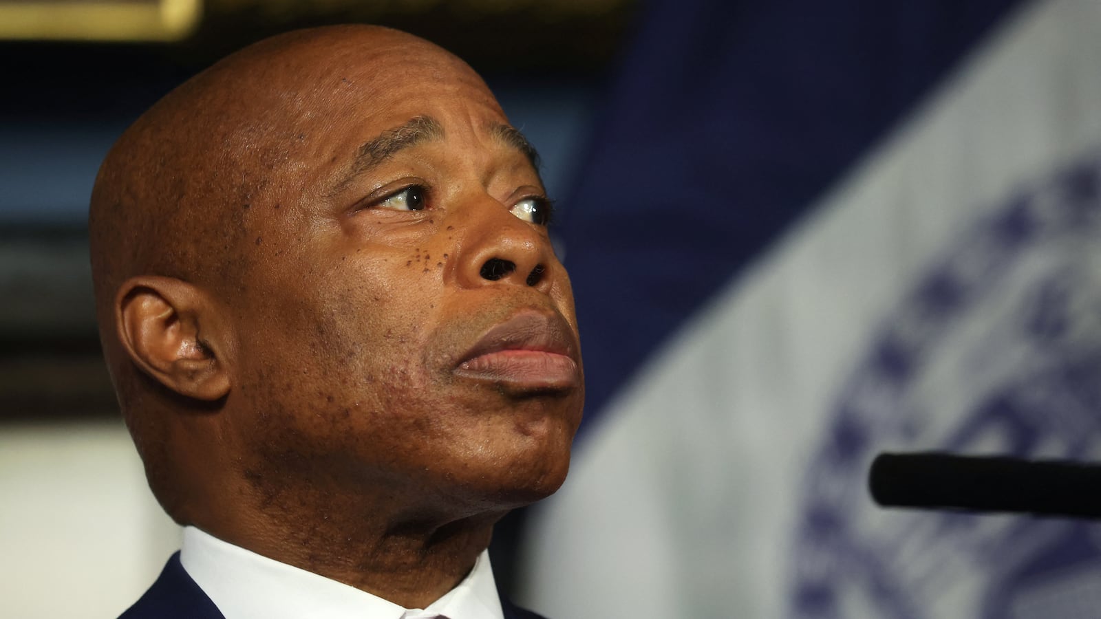 New York City Mayor Eric Adams looks on during a press conference amid an election fundraising controversy at City Hall in Manhattan in New York City, U.S., November 14, 2023.