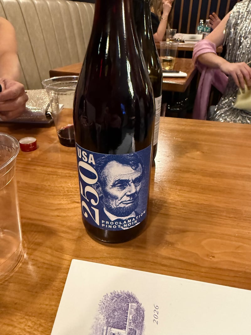 Wine bottle from a table at the White House Correspondents' Association dinner.