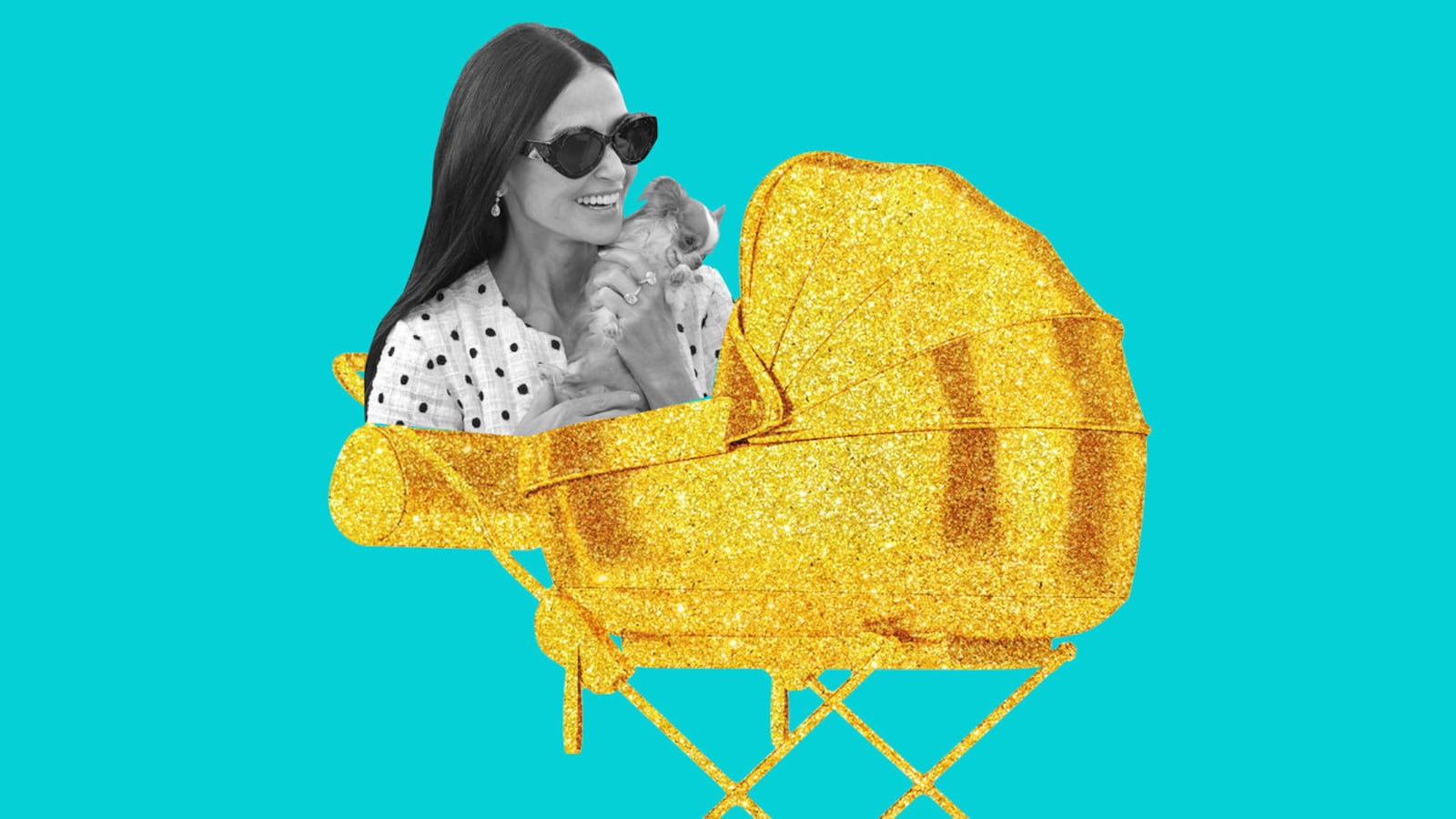 A photo illustration showing the tiny dog, Pilaf, Demi Moore has carried with her throughout Cannes.