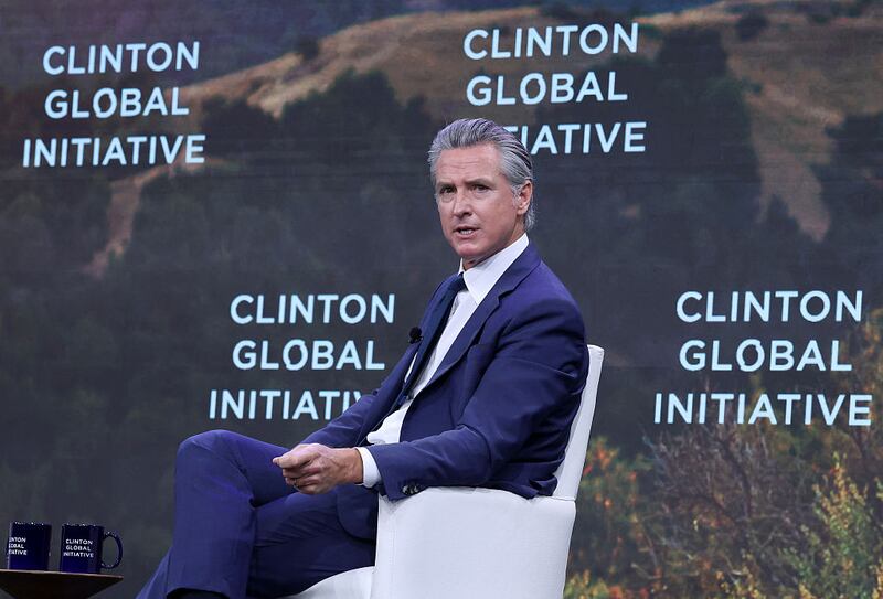 California Gov. Gavin Newsom speaks onstage during the Clinton Global Initiative 2025 Annual Meeting at New York Hilton Midtown on September 24, 2025 in New York City.  (Photo by JP Yim/Getty Images for Clinton Global Initiative)