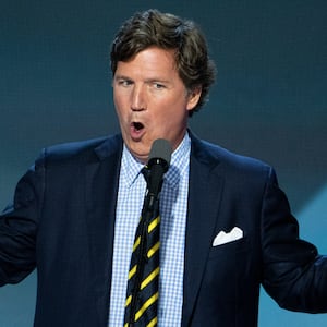 UNITED STATES - JULY 18: Tucker Carlson speaks during the final night of the Republican National Convention in Milwaukee on Thursday, July 18, 2024. (Bill Clark/CQ-Roll Call, Inc via Getty Images)