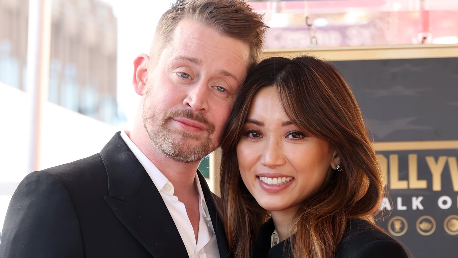 Macaulay Culkin and Brenda Song attend the ceremony honoring Macaulay Culkin with a Star on the Hollywood Walk of Fame on December 01, 2023 in Hollywood, California.