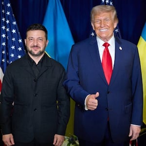 NEW YORK, UNITED STATES - SEPTEMBER 23: (----EDITORIAL USE ONLY - MANDATORY CREDIT - UKRAINIAN PRESIDENCY/HANDOUT' - NO MARKETING NO ADVERTISING CAMPAIGNS - DISTRIBUTED AS A SERVICE TO CLIENTS----) President of Ukraine Volodymyr Zelenskyy (L) attends a bilateral meeting with U.S. President Donald Trump (R) at the 80th session of the United Nations General Assembly (UNGA) at the UN headquarters on September 23, 2025 in New York City. (Photo by Ukranian Presidency / Handout/Anadolu via Getty Images)
