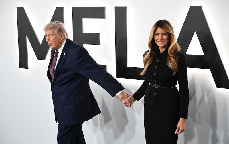 U.S. President Donald Trump and U.S. First Lady Melania Trump attend the world premiere of Amazon MGM Studios' "Melania" at the Kennedy Center in Washington, DC, on January 29, 2026.