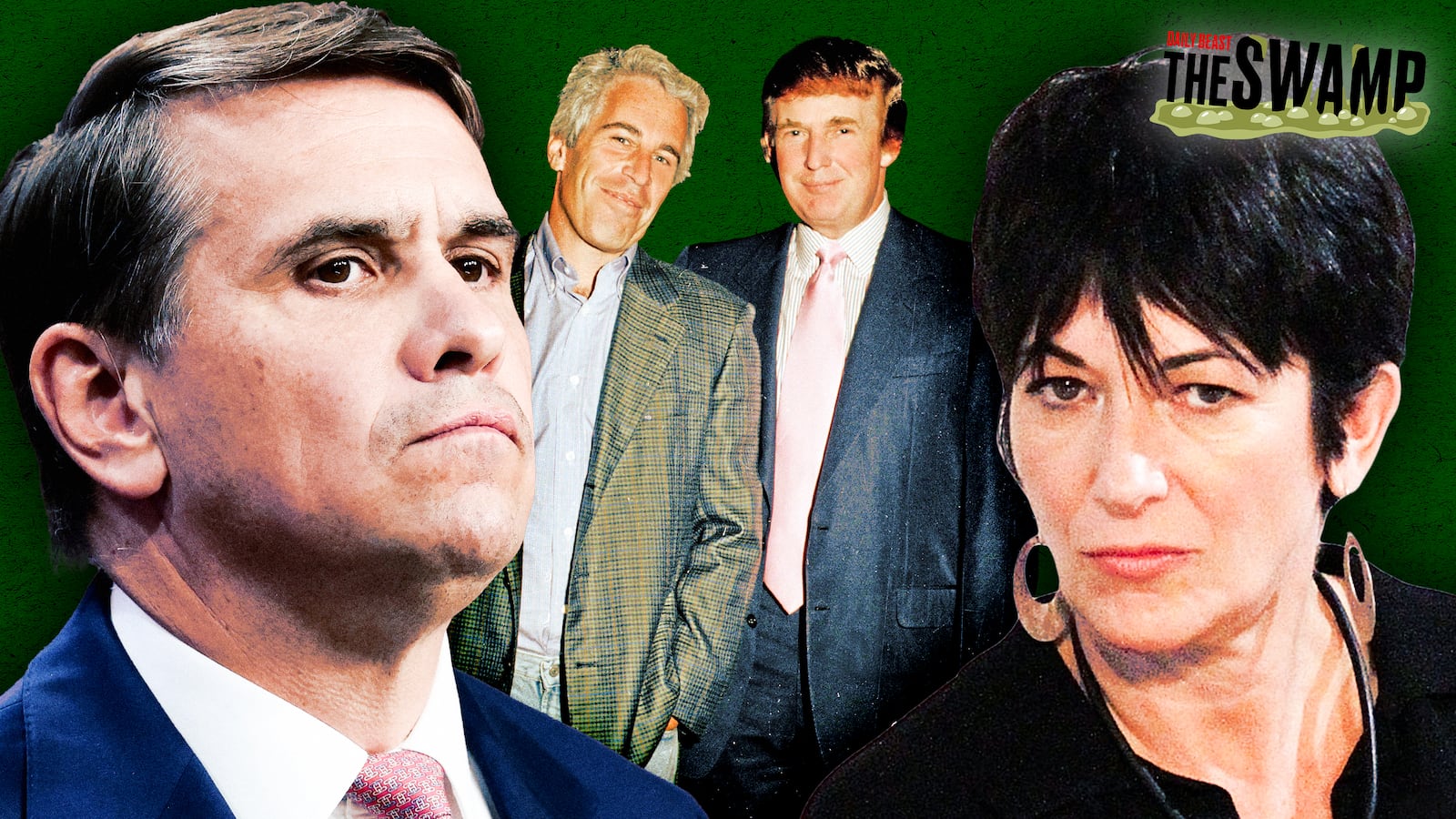 A photo illustration of Todd Blanche, Jeffrey Epstein, Donald Trump, and Ghislaine Maxwell for The Swamp.