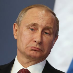 BUDAPEST, HUNGARY - FEBRUARY 17:  Russian President Vladimir Putin speaks to the media with Hungarian Prime Minister Viktor Orban at Parliament on February 17, 2015 in Budapest, Hungary. Putin is in Budapest on a one-day visit, his first visit to an EU-member country since he attended ceremonies marking the 70th anniversary of the D-Day invasions in France in June, 2014.  (Photo by Sean Gallup/Getty Images)