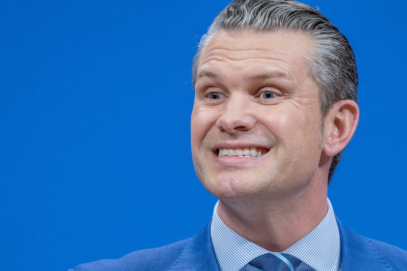 U.S. Secretary of Defence Pete Hegseth holds his closing press conference at the end of defense ministers' meetings at NATO headquarters on February 13, 2025 in Brussels, Belgium.