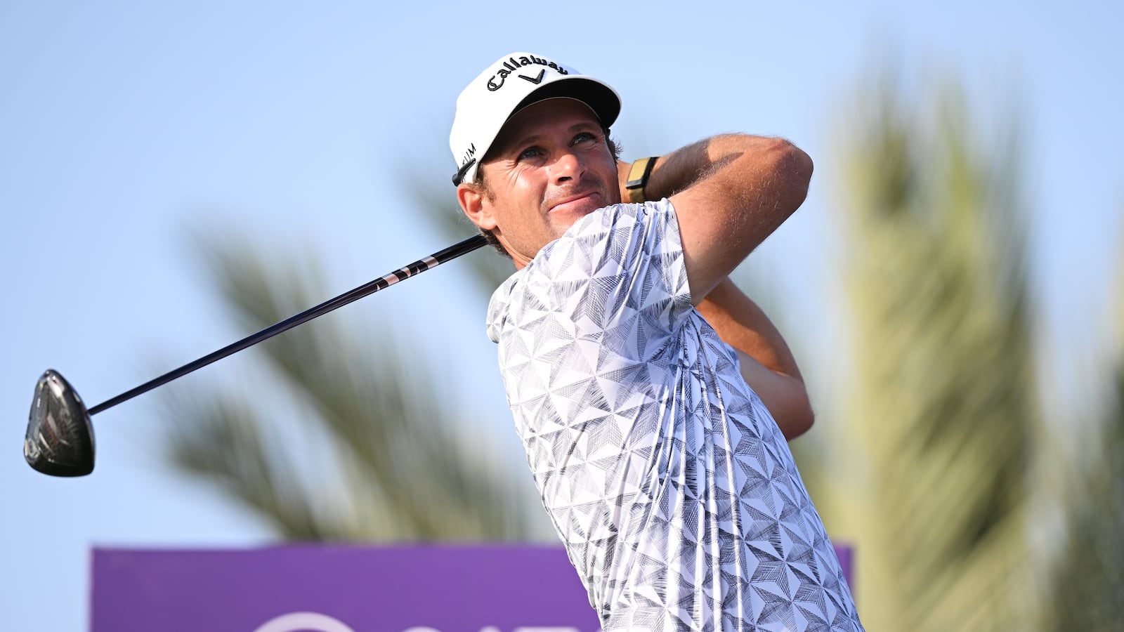 Andrea Pavan of Italy tees off on the 16th hole on day two of the Qatar Masters 2026 at Doha Golf Club