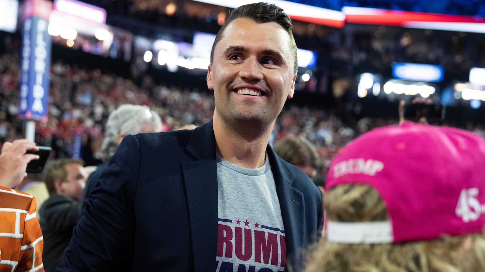 Charlie Kirk is seen in the Fiserv Forum on the third night of the Republican National Convention in Milwaukee, Wis., on Wednesday July 17, 2024.