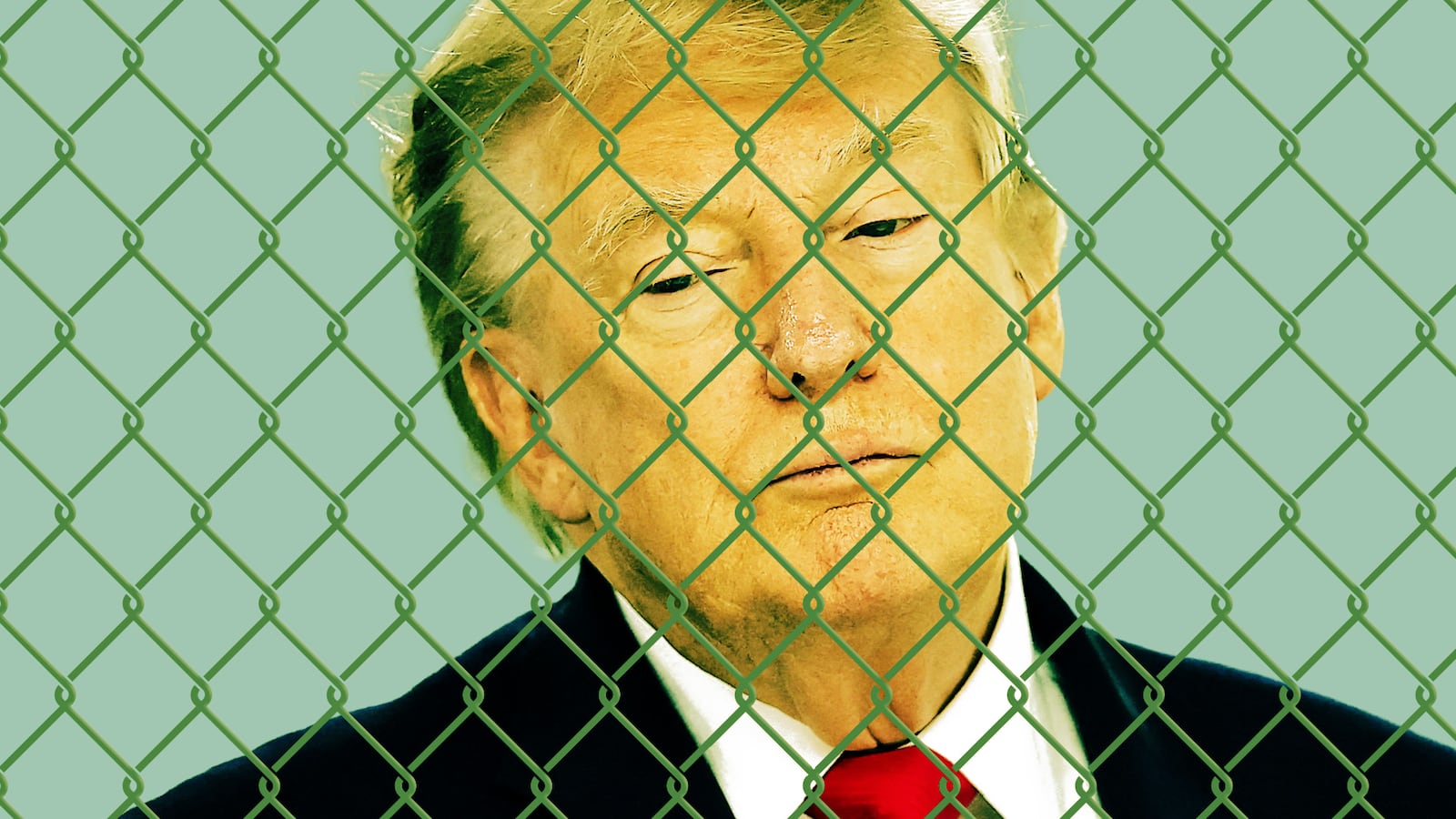 Donald Trump behind a fence.