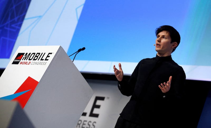 FILE PHOTO: Founder and CEO of Telegram Pavel Durov delivers a keynote speech during the Mobile World Congress in Barcelona, Spain February 23, 2016. REUTERS/Albert Gea/File Photo