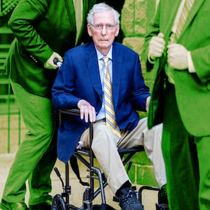 A photo illustration of Senator Mitch McConnell (R-KY) seen public for first time in over three months on Sept. 14, 2026.