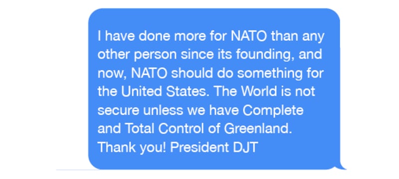 Text exchange between Norwegian Prime Minister Jonas Gahr Støre and Donald Trump