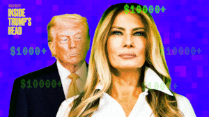 An animated GIF of Donald Trump and Melania Trump for Inside Trump's Head podcast.