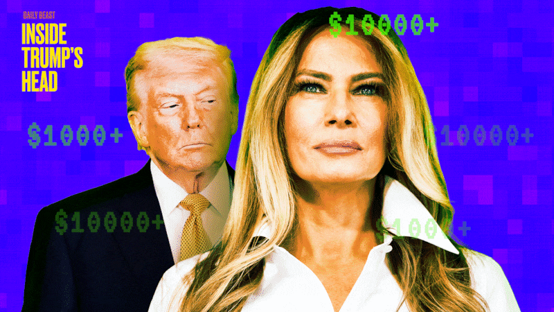 An animated GIF of Donald Trump and Melania Trump for Inside Trump's Head podcast.
