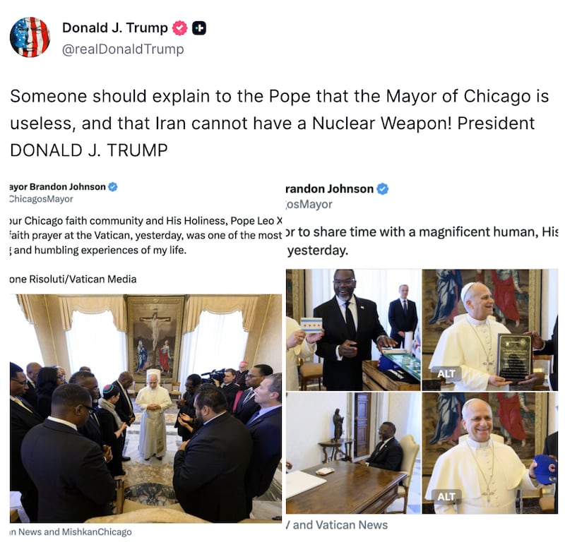 Trump rants about the Pope meeting the Chicago mayor on Truth Social.