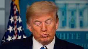 TOPSHOT - US President Donald Trump speaks during a Coronavirus Task Force press briefing at the White House in Washington, DC, on April 19, 2020. (Photo by JIM WATSON / AFP) (Photo by JIM WATSON/AFP via Getty Images)