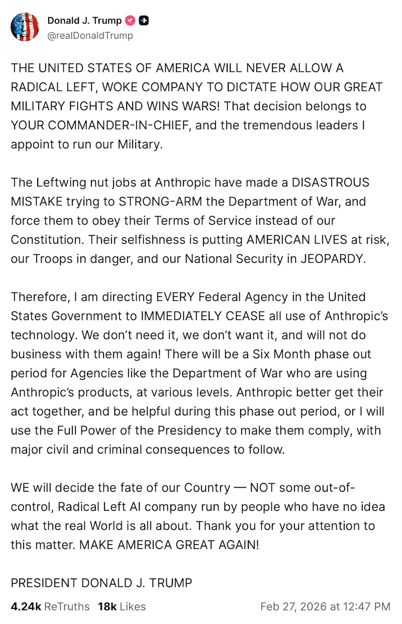 Donald Trump's Truth Social Post