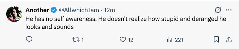 An X user reacts to Donald Trump's WHCD speech.