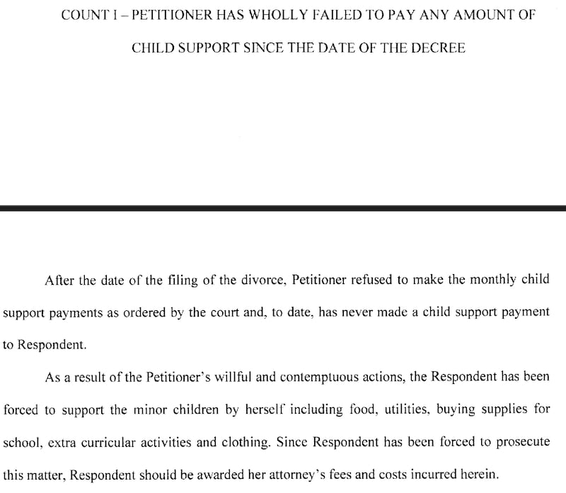 The court filing alleged Schroyer failed to pay child support.