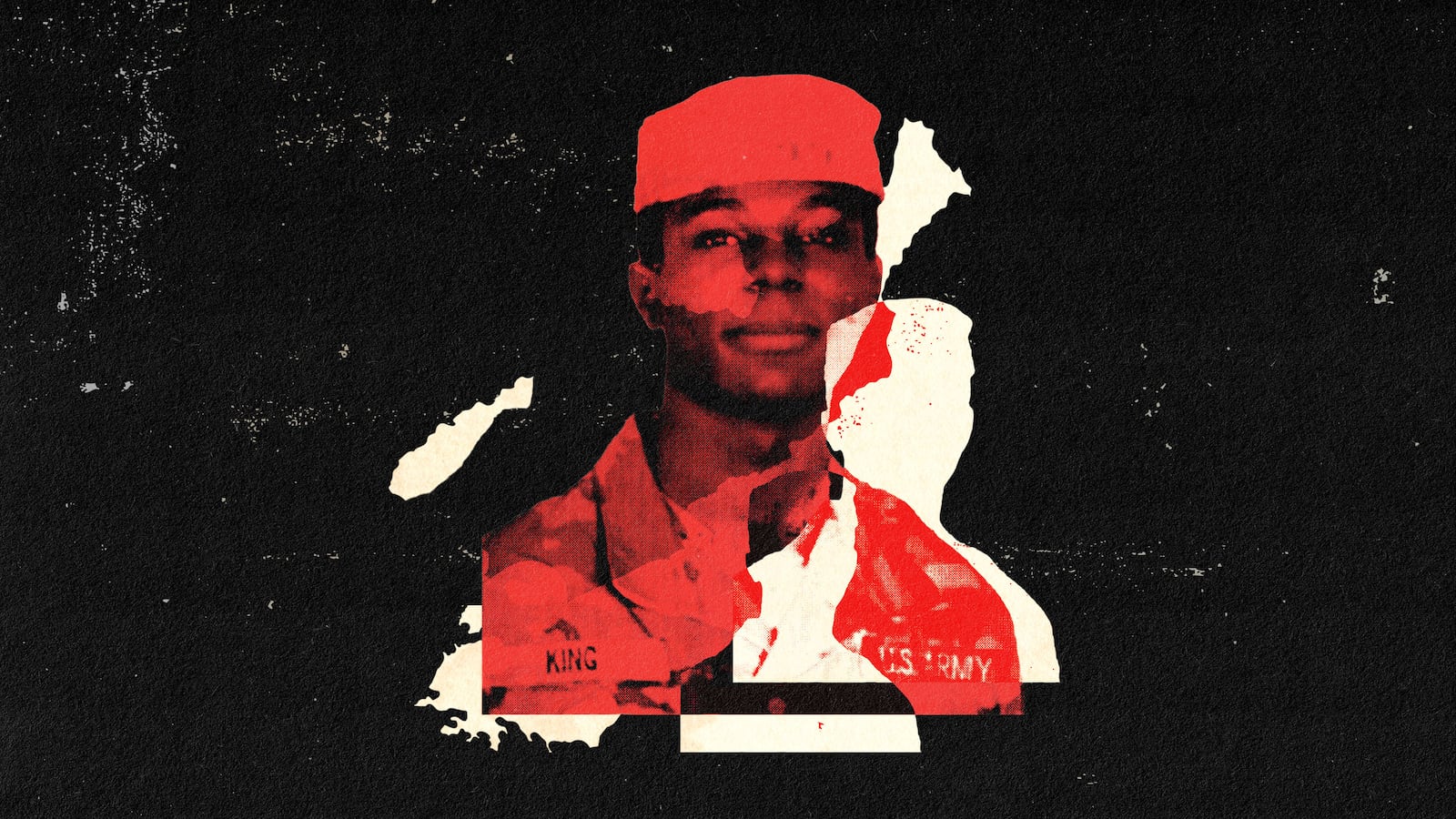 A photo illustration of Travis King overlayed with North Korea