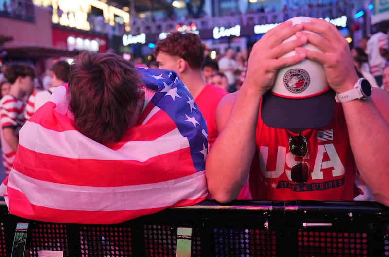 U.S. fans react as they watch the match in Kansas City.