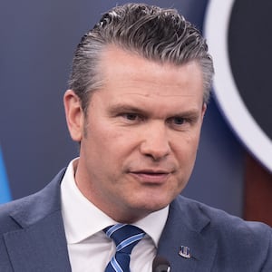 US Secretary of Defense Pete Hegseth speaks during a press briefing at the Pentagon in Washington, DC, on April 16, 2026. The United States will prevent all shipping from entering or exiting Iranian ports in the Strait of Hormuz for "as long as it takes," US Defense Secretary Pete Hegseth said on Thursday, the fourth day of the blockade. (Photo by SAUL LOEB / AFP via Getty Images)