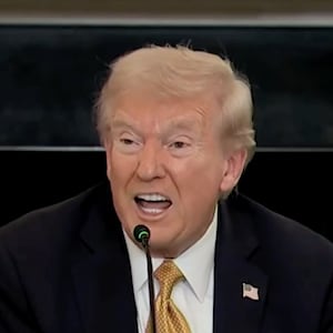 Donald Trump speaks to the press.