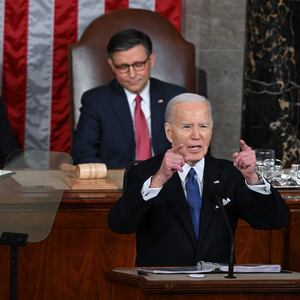 President Joe Biden speaks during the State of the Union at the United States Capitol on Thursday March 07, 2024 in Washington, DC.