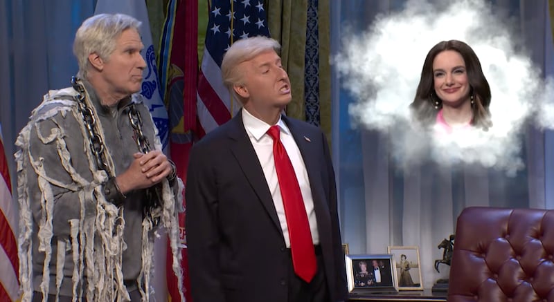 SNL, Will Ferrell as Jeffrey Epstein, James Austin Johnson and Trump, Ashley Padilla as Kristi Noem