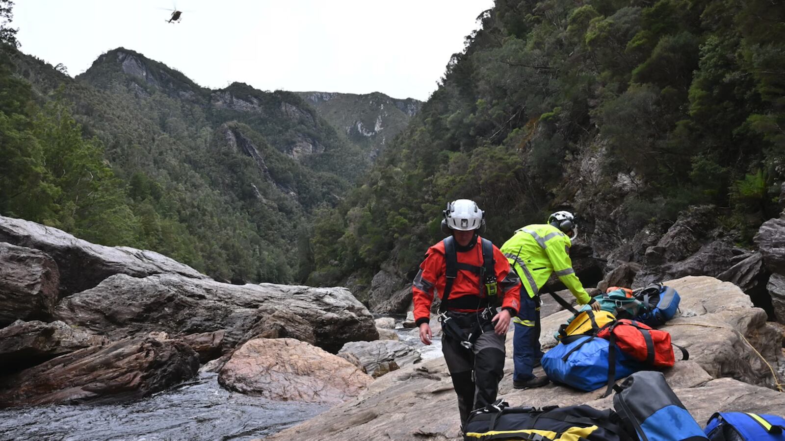 A man is rescuedfrom the Franklin River in south west Tasmania on Saturday, Nov. 23, 2024.