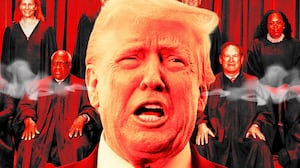 A photo illustration of Donald Trump and SCOTUS.